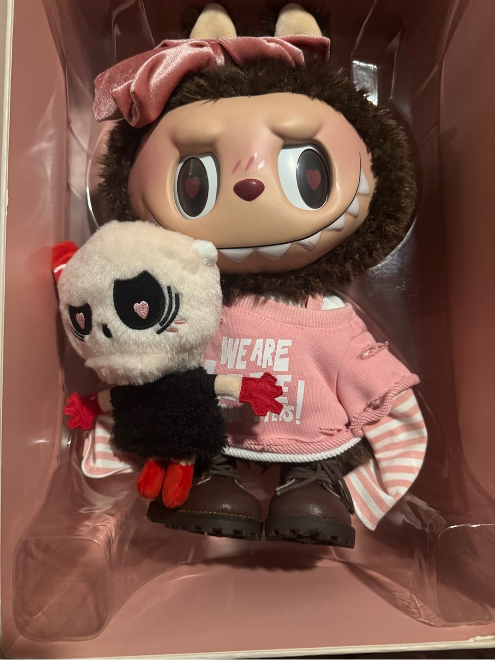 Pink Monster Plush with Skull Sidekick - Cute Small Pets Toy